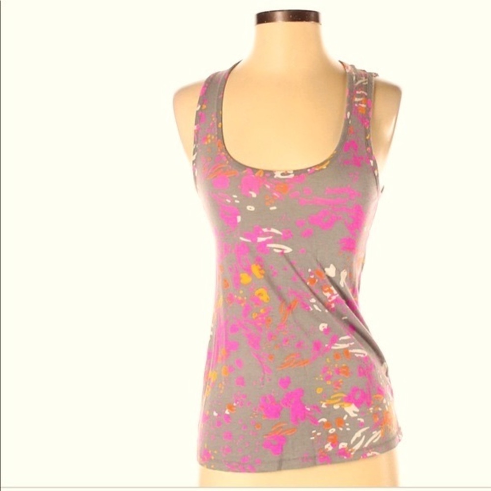 Sound & Matter sz XS tank top grey w silver lace back scoop neck sleeveless knit